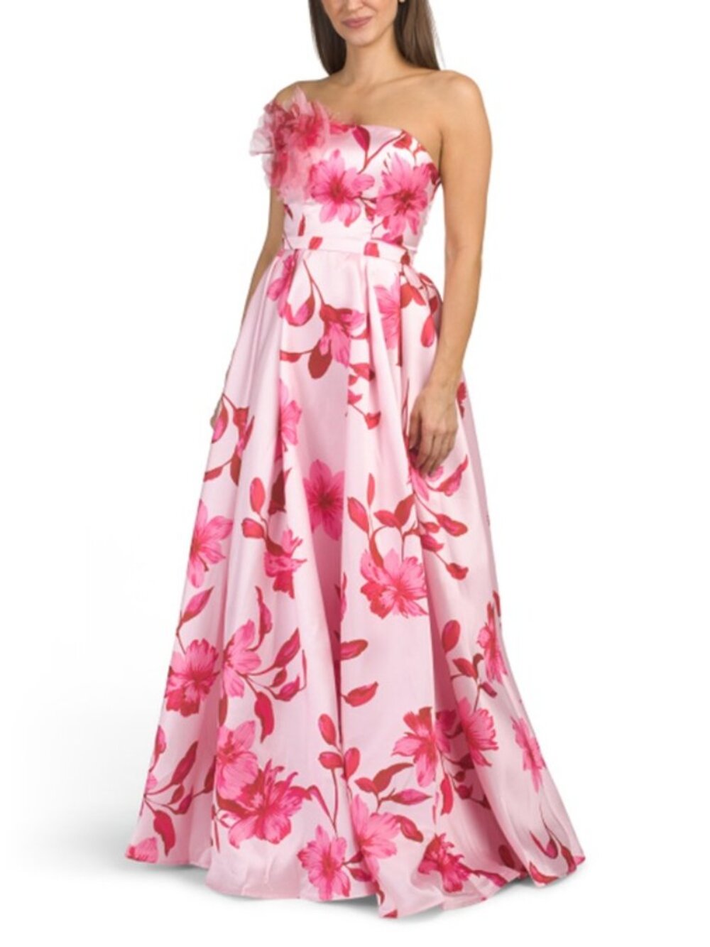 RENE BY RENE RUIZ Strapless Floral Gown With 3d Floral Applique